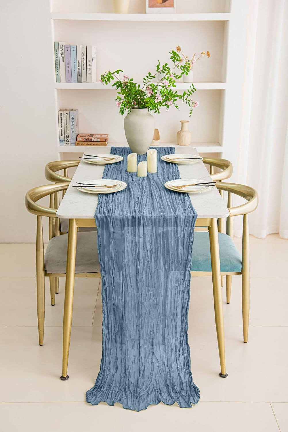 20 Pack Dusty Blue Cheesecloth Table Runner 17x108 Inch Boho Wrinkled Sheer Gauze Cheese Cloth
