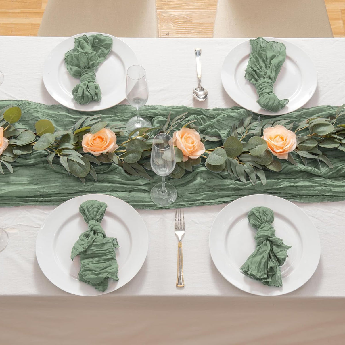 6 Pack Sage Green Cheesecloth Table Runner 20x120 Inch Boho Wrinkled Sheer Romantic Gauze Decor for