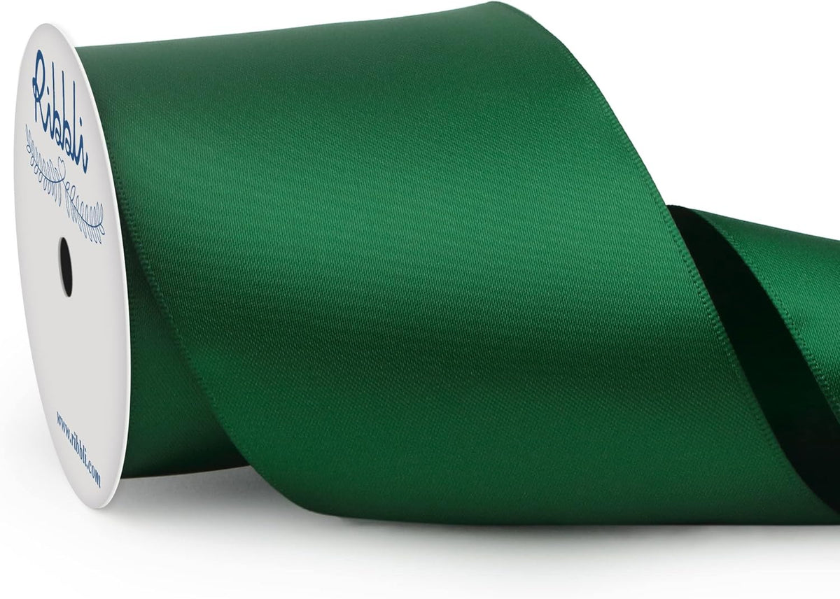 Ribbli Forest Green Double Faced Satin Ribbon, 3” x Continuous 10 Yards,Use for Bows Bouquet,Gift