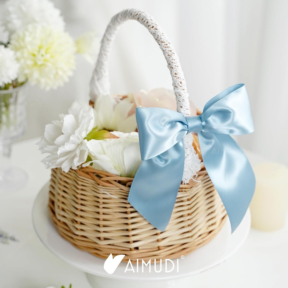 AIMUDI Dusty Blue Satin Bows 5.5" Bows for Gift Wrapping Satin Twist Tie Bows Premade Ribbon Bows