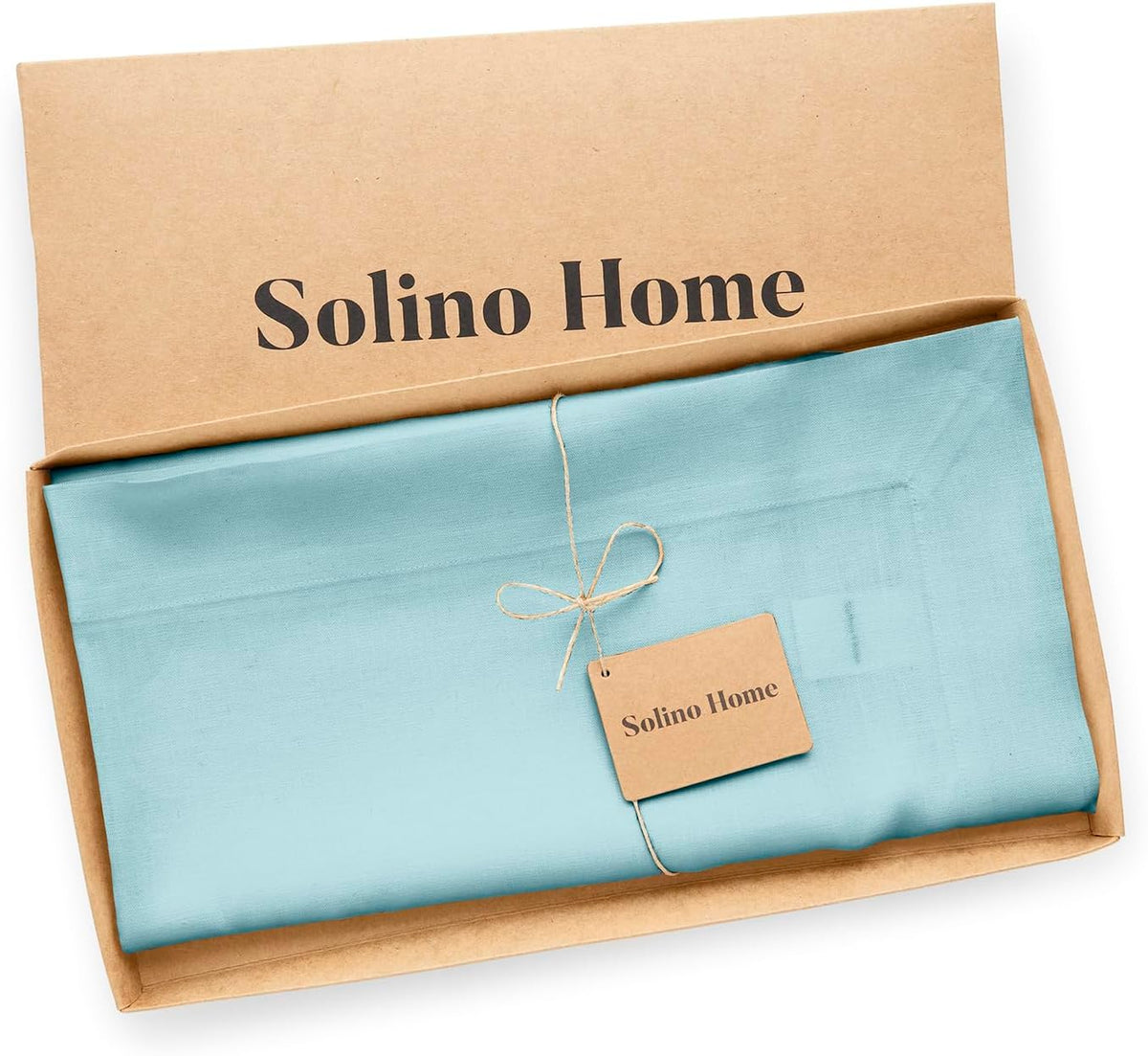 Solino Home Aqua Blue Linen Tablecloth 52 x 52 Inch - 100% Pure Linen Square Table Throw - Fete