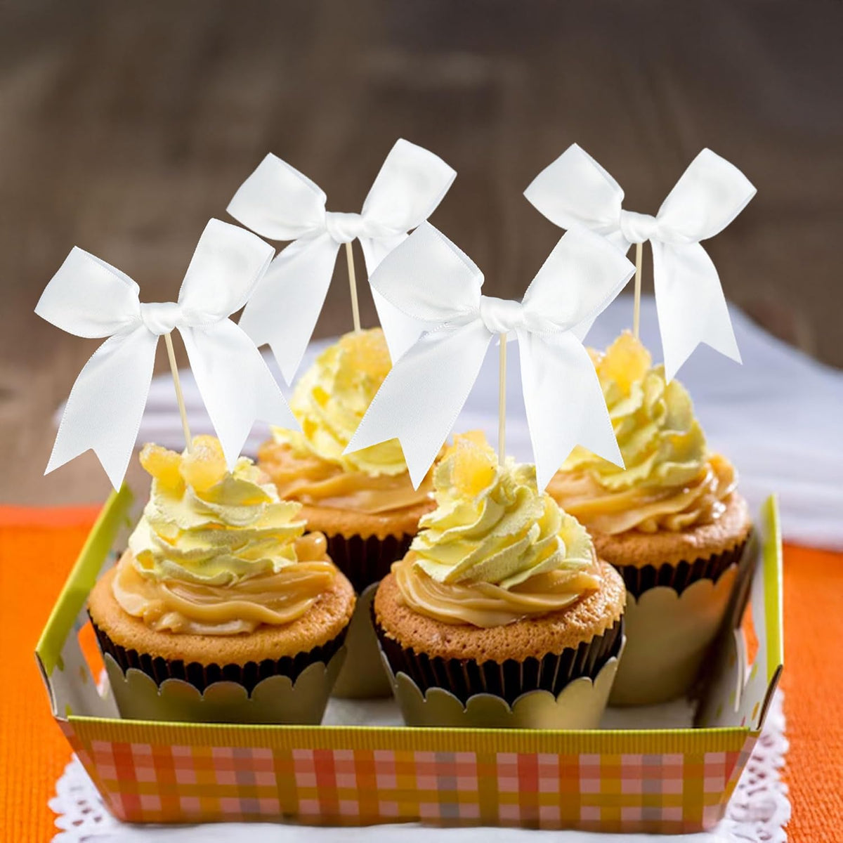Gyufise 24Pcs Bow Cupcake Toppers Coquette Bow Girls Birthday Cake Decorations Bowknot Cake Toppers