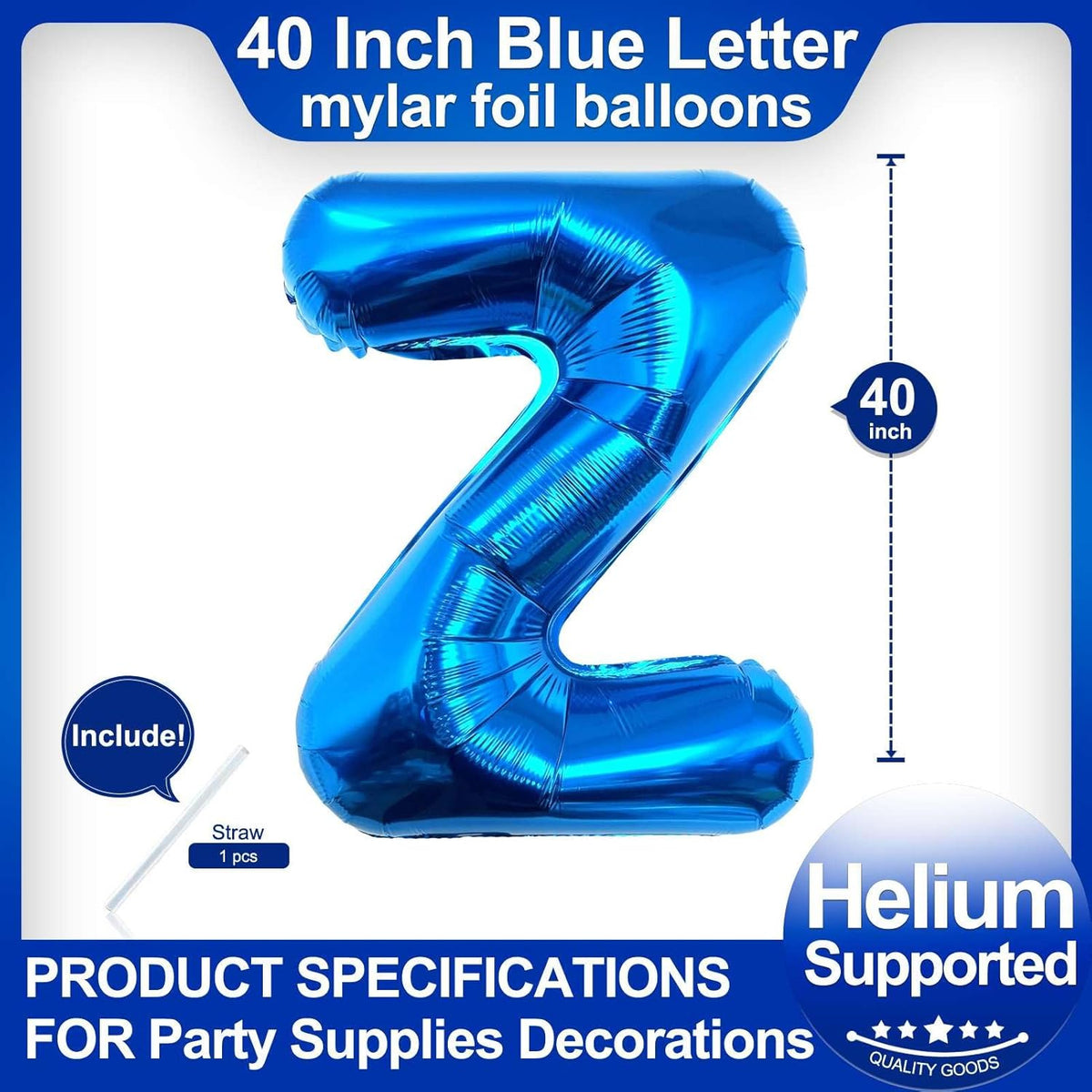 40 Inch Blue Letter Z Balloons, DIY Phrase Foil Alphabet Letter Z Balloons DIY Word Z Banner for
