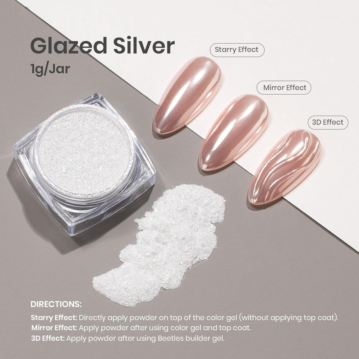 Beetles Silver Aurora Chrome Nail Powder Pearl Mirror Effect 1g Chrome Powder for Gel Nail Polish