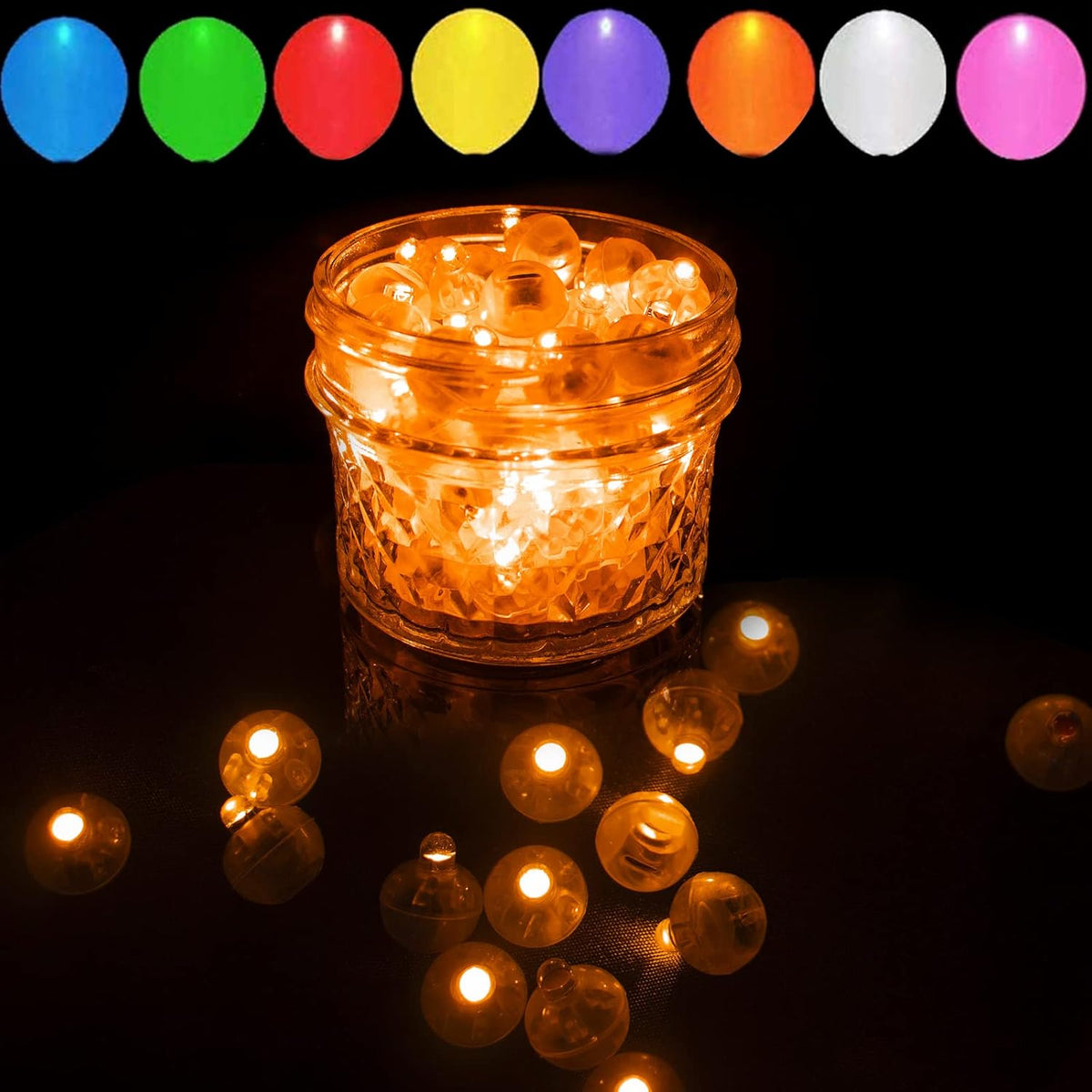 100pcs LED Orange Balloon Light Mini Tiny Led Lights, Small Round Led Ball Lamp for Paper Lantern