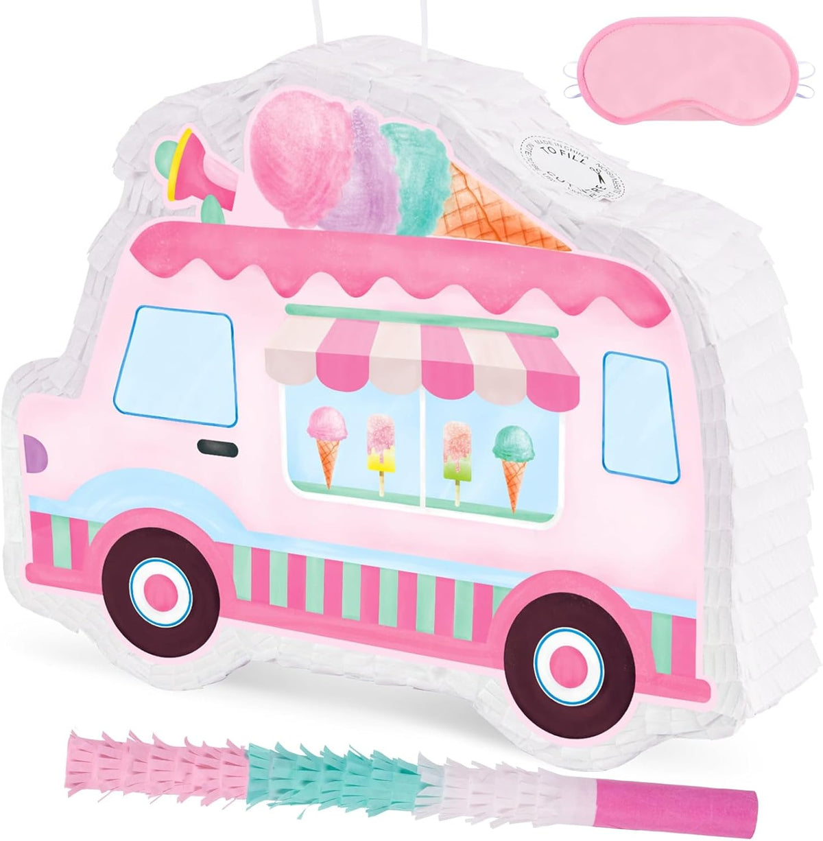 WERNNSAI Ice Cream Piñata -15.7'' x 12.2'' Ice Cream Truck Piñata with Stick and Blindfold Birthday