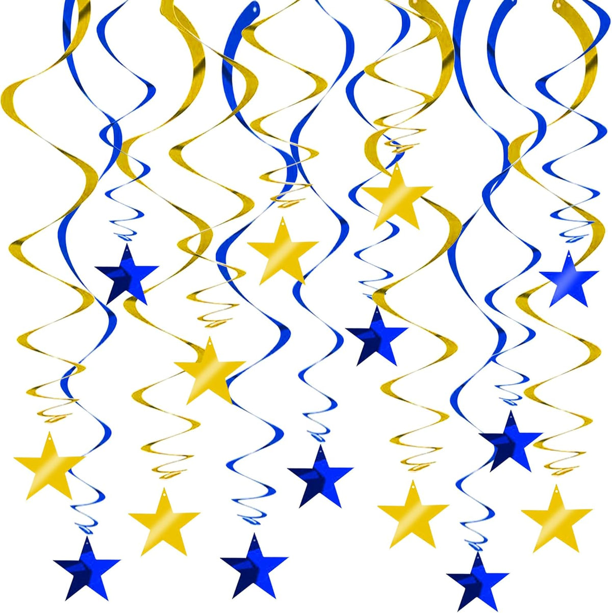 BEISHIDA Blue Gold Stars Hanging Swirls Graduation Hanging Ornament Decorations for Birthday Party