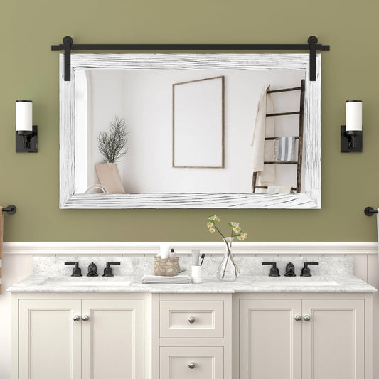 COGOOD Farmhouse Bathroom Mirror - 41" x 30" Rustic Barn Door Mirror for Living Room, Entryway
