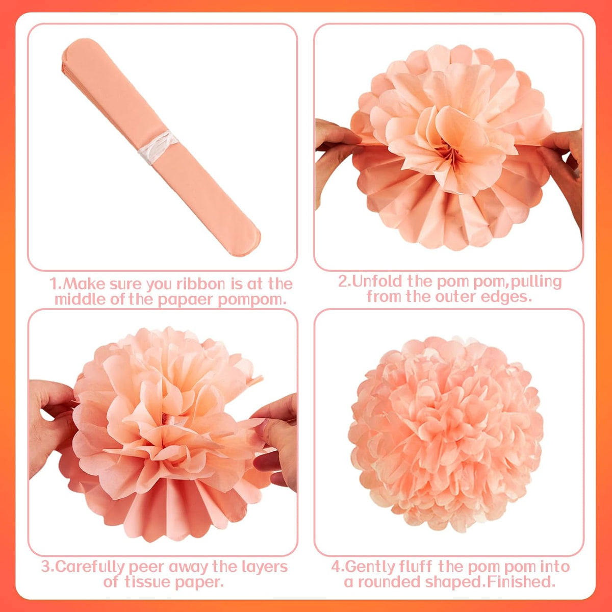 15Pcs Tissue Pom Poms Pink Orange Paper Flowers Hanging Decorations Orange Pink Flower Ball for