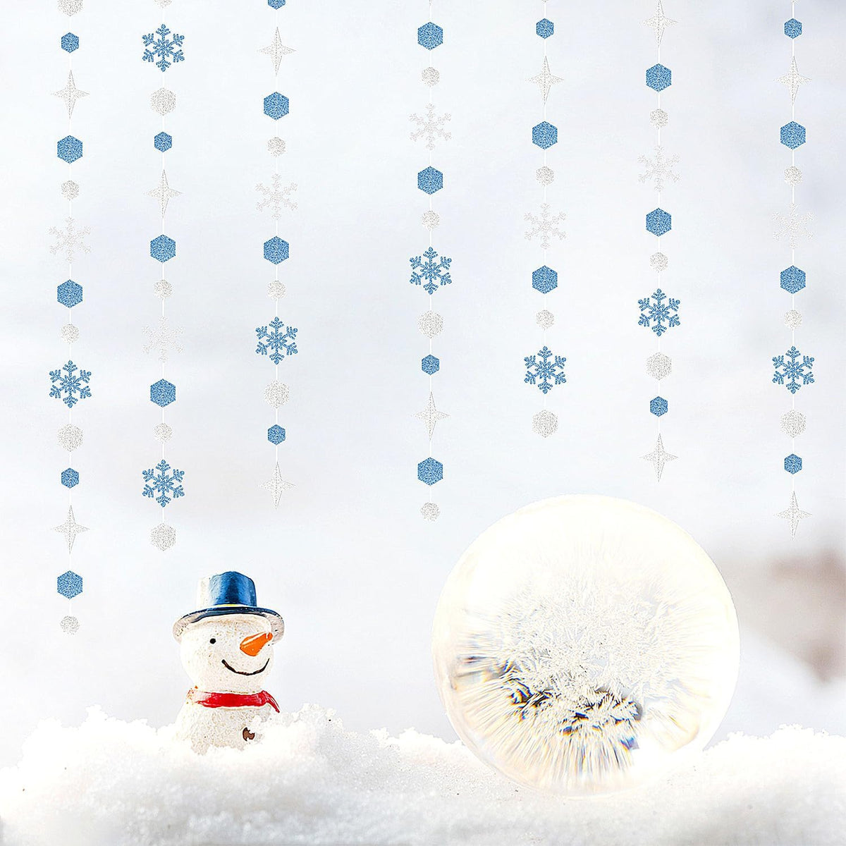 Snowflake-Snow Silver-Blue Christmas Party-Decorations Streamers - 52Ft White Winter Wonderland