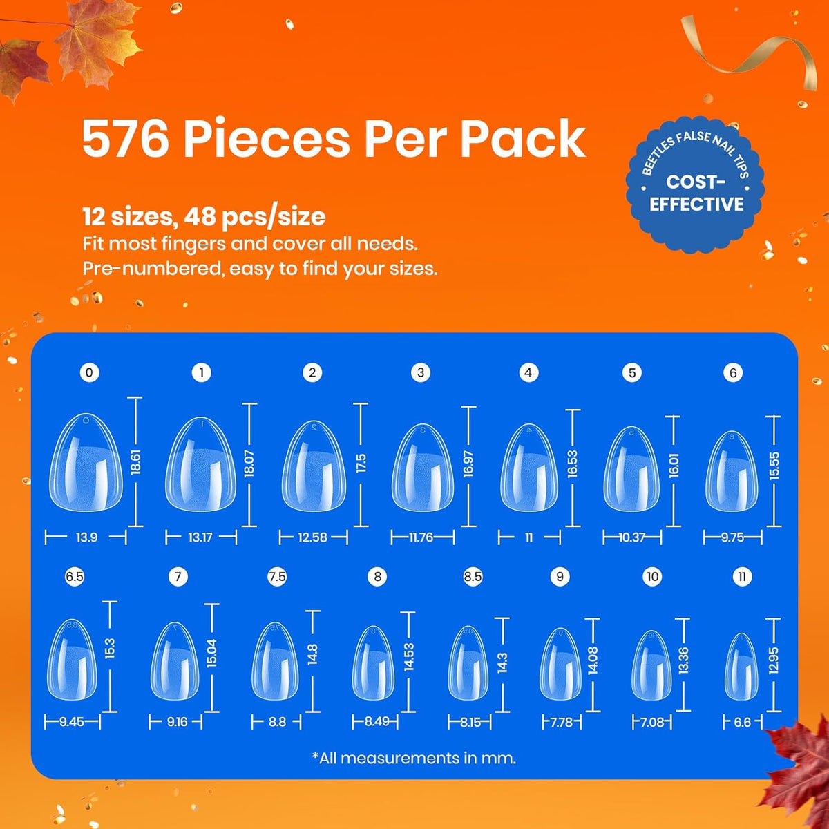 Beetles Gel Nail Tips 576Pcs Extra Short Almond Fake Nails Etch-X Half Matte Press on Nail Tips