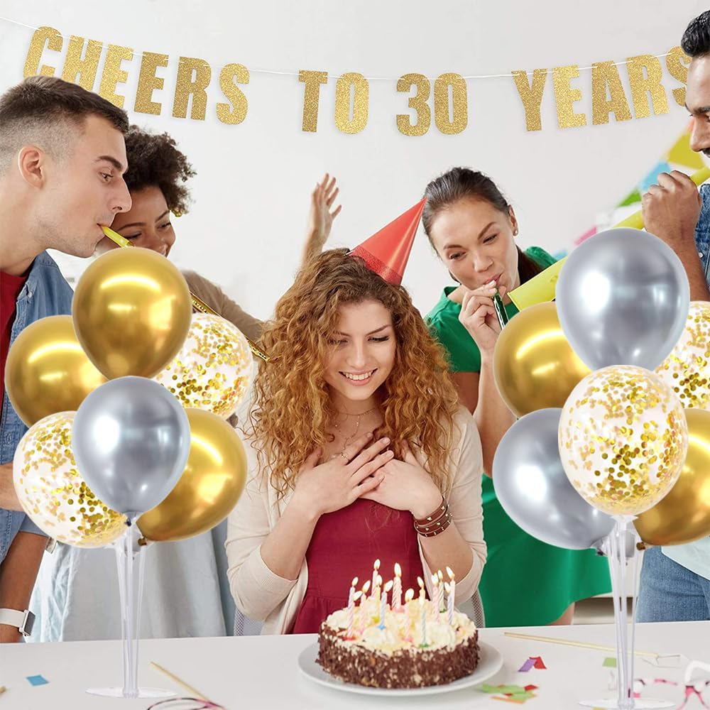 TONIFUL 4 Table Centerpiece Balloon Stand Kit Include Silver Gold Latex Confetti Balloons for 2025