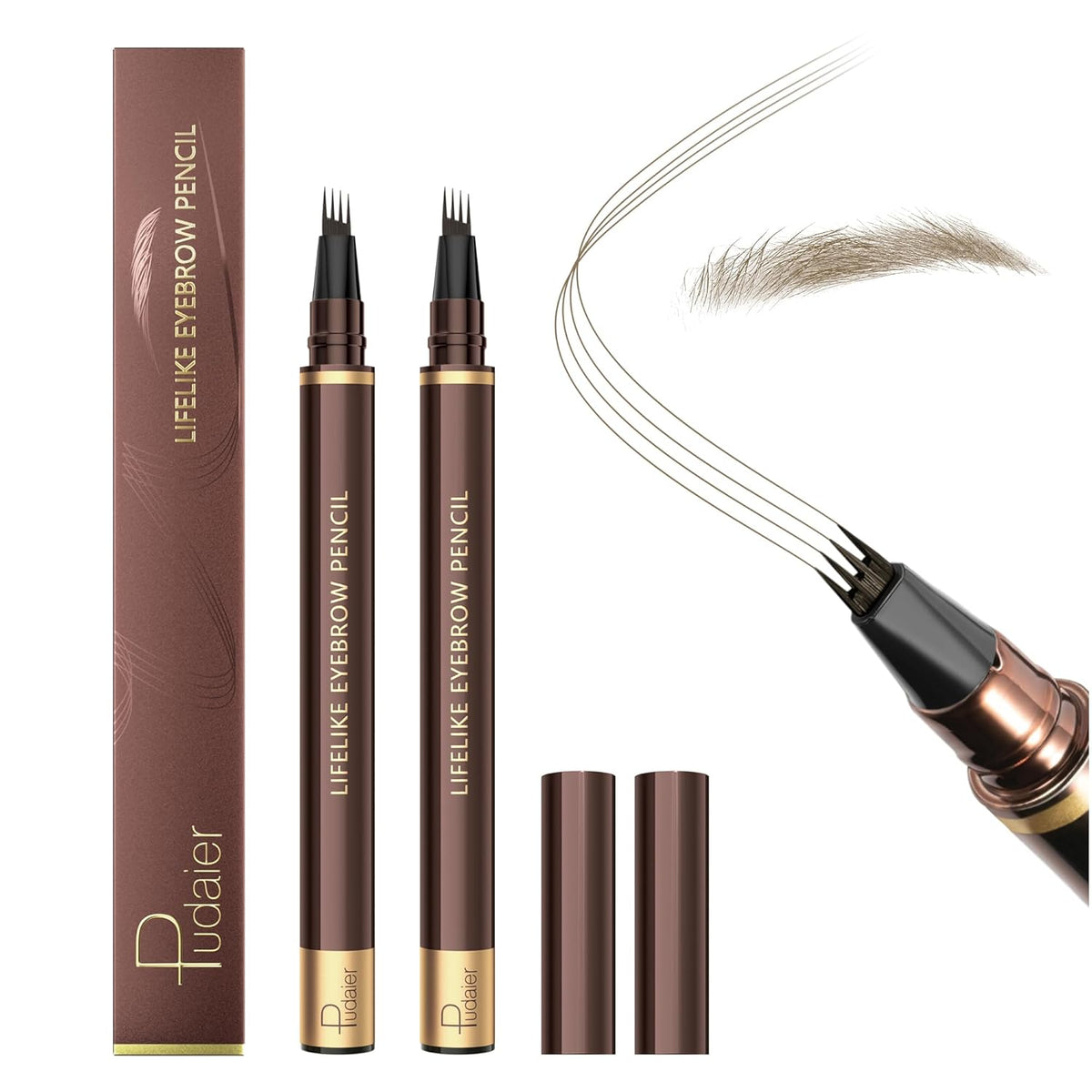 2 Pack Eyebrow Pen, Waterproof Microblading Eyebrow Pencil, 4 Tip Precise Eye Brow Makeup Pen for