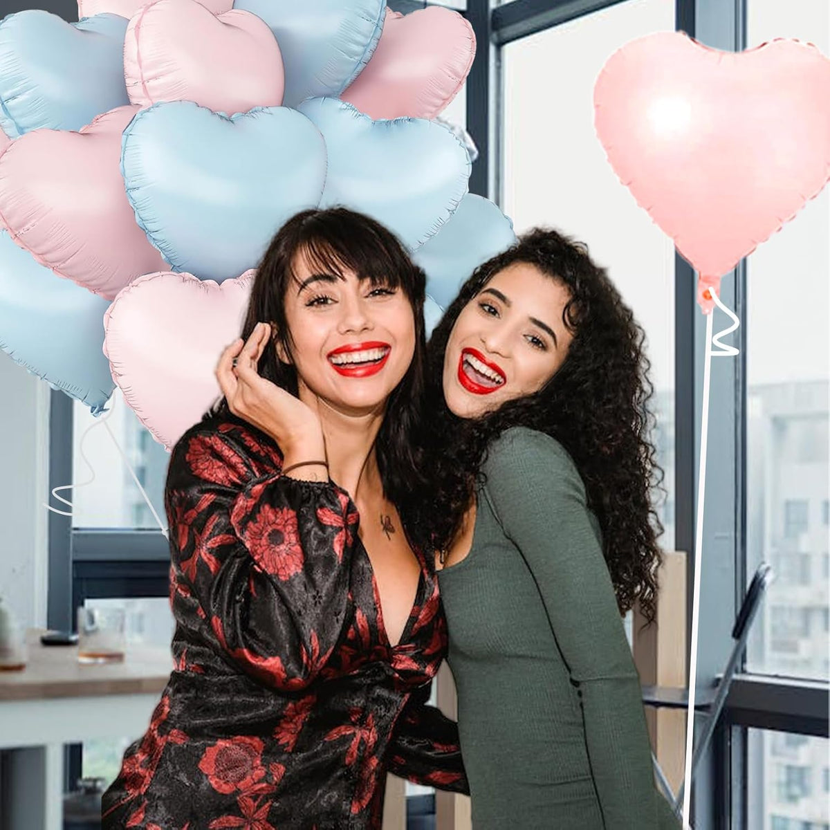Blue Pink Heart Balloons,18inch Light Blue Heart Shaped Foil Balloons & Baby Pink Helium Mylar