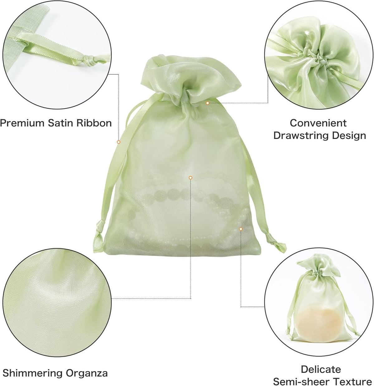 QIANF 20 Pcs Light Green Organza Bags 6X9 inch for Wedding Favors with Drawstring, Mesh Gift Bags