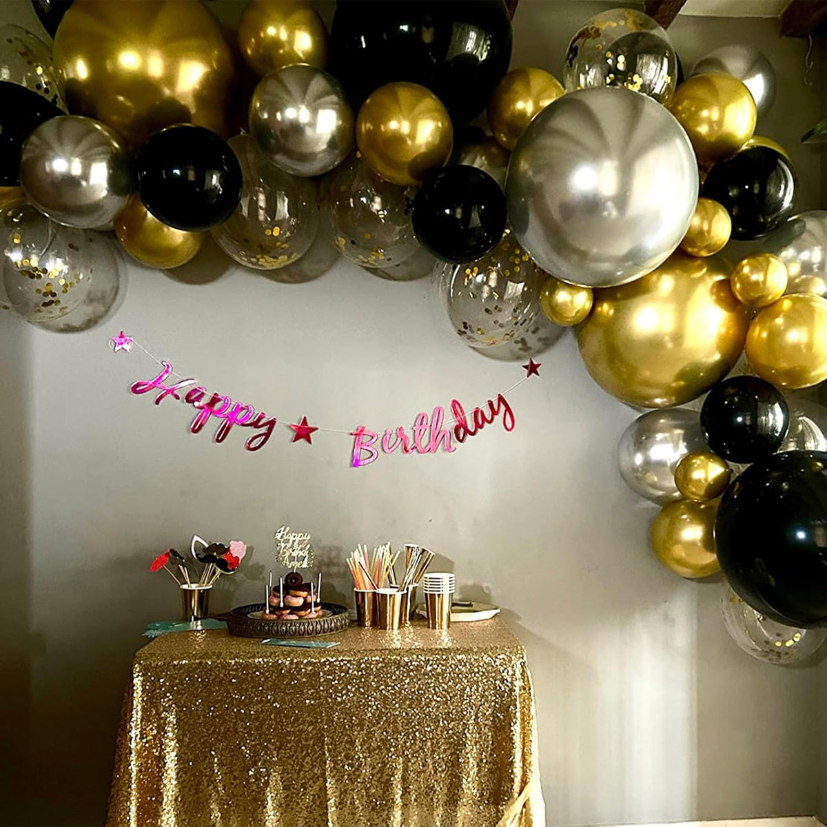 Latex Balloons with Gold Confetti Helium Party Balloons for Birthday Anniversary Wedding Retirement