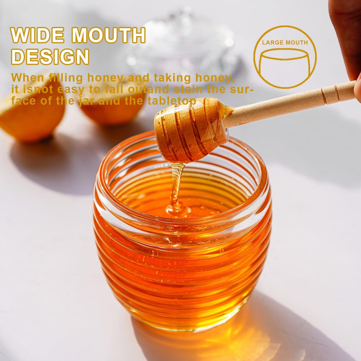 kanpura 9oz Glass Honey Dispenser, Glass Honey Jar with Dipper,Clear Crystal Honey Pot for Home
