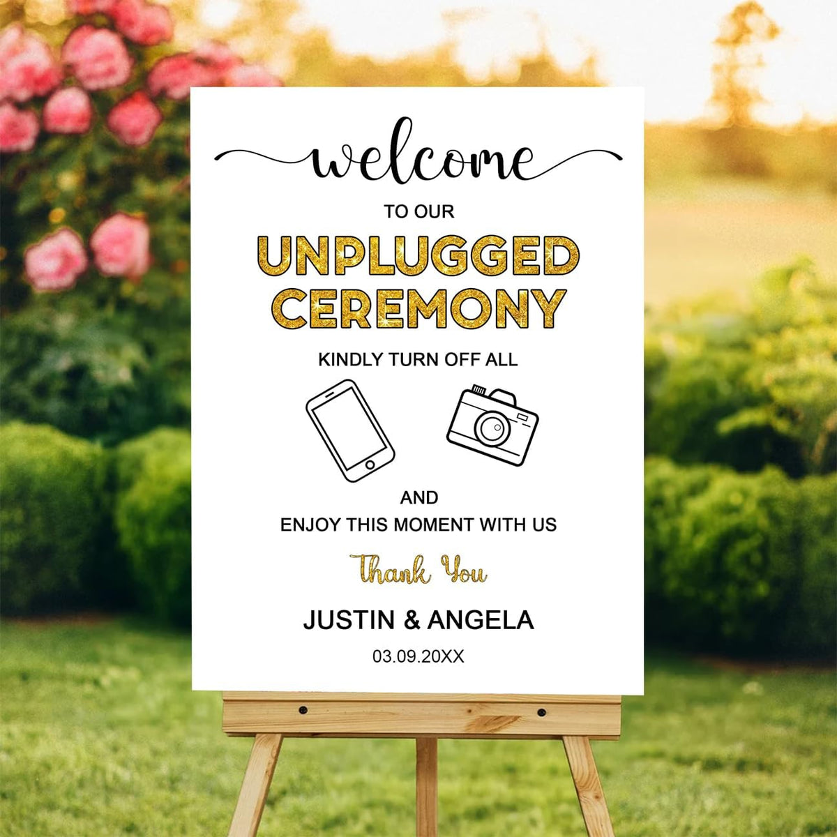 Unplugged Ceremony Sign with Icons – Fun & Bold Wedding Yard Sign – No Phones or Cameras – Modern