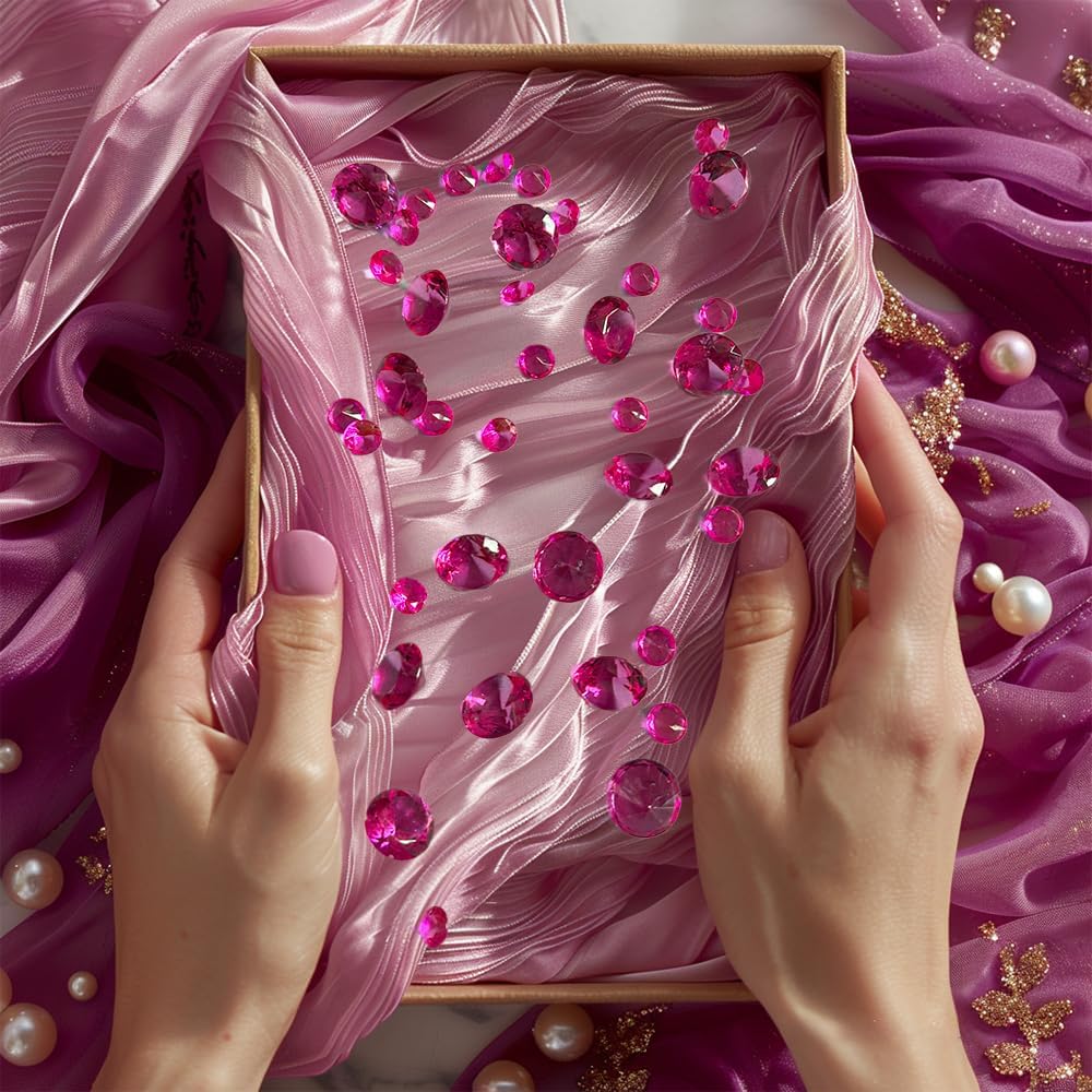 HappyFiller 720 Pcs Fuchsia Acrylic Diamonds Gems for Wedding Decorations Table Scatters,Vase