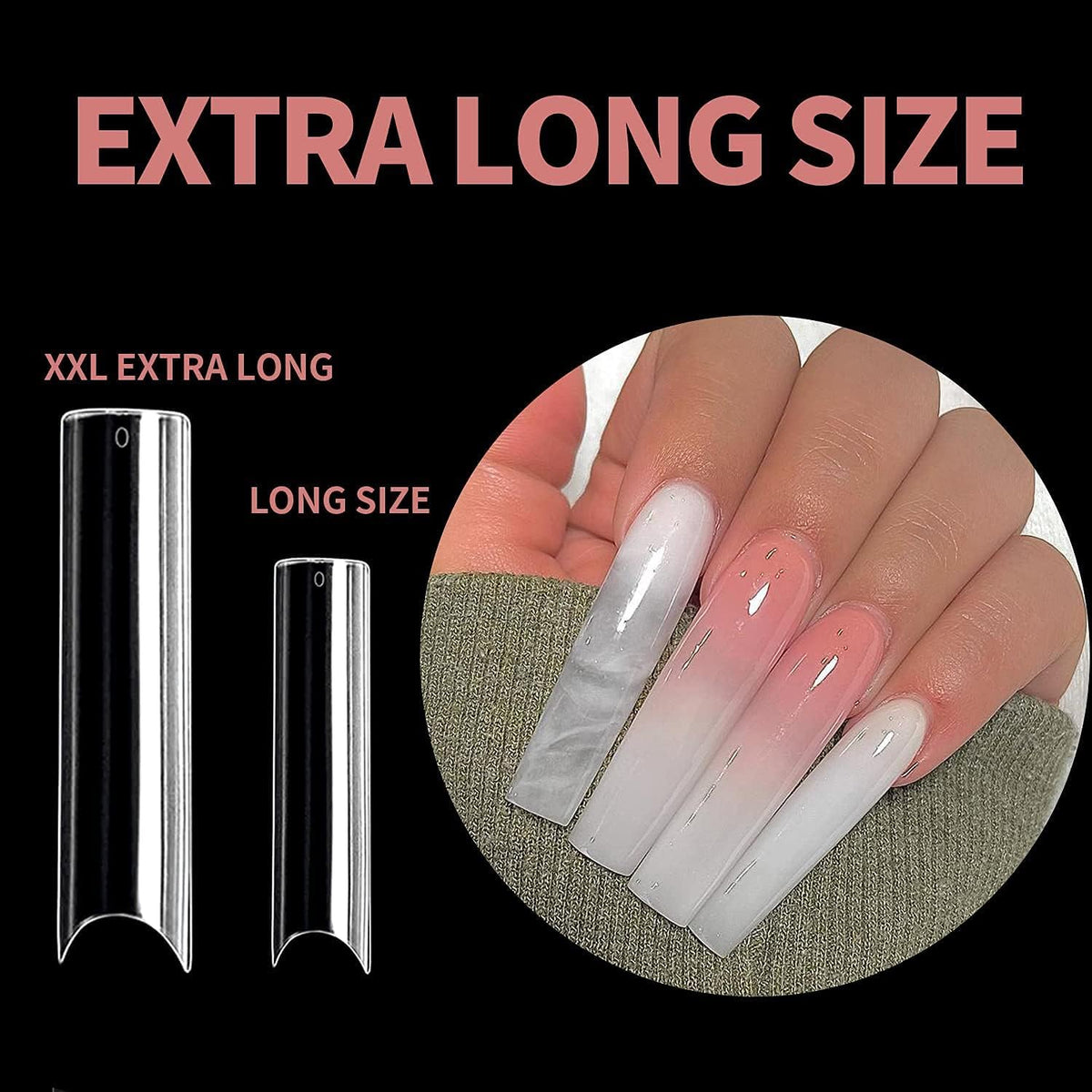 UNA GELLA No C Curve Nail Tips 504 PCS Extra Long XXL Tapered Square Nail Tips Half Cover Nails