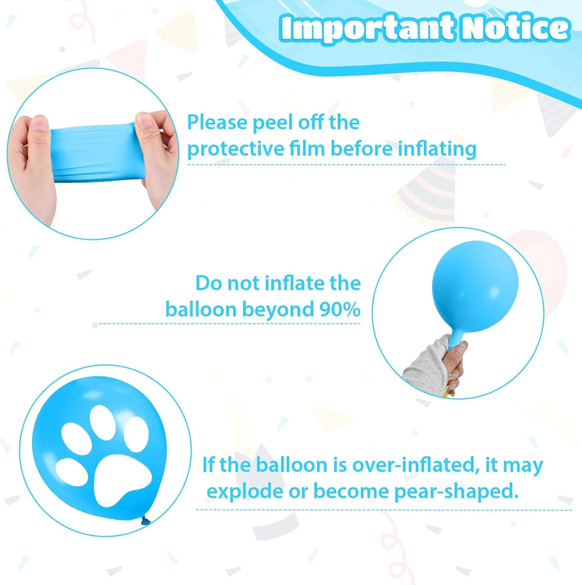 Paw Print Balloons, 12 Inch Navy Light Blue White Paw Print Confetti Dog Birthday Balloons for Boy