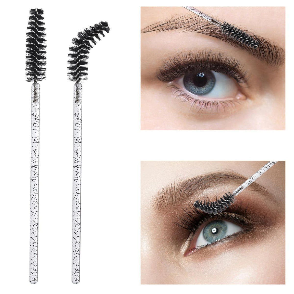 100 Pcs Disposable Mascara Wands, Crystal Eyebrow Spoolies Brush for Eyelash Extensions, Black Lash