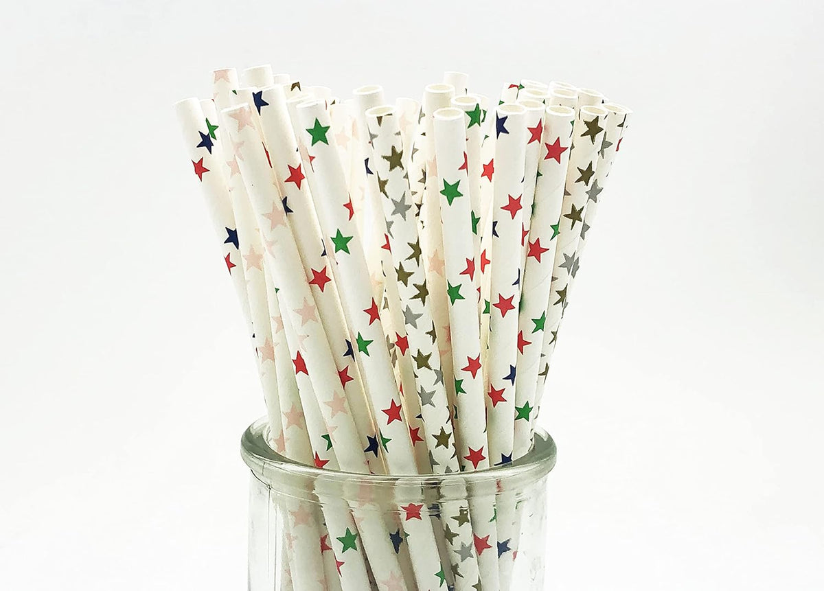 100 Pcs Colorful Disposable Straws, Star Drinking Straws, Rainbow Paper Straws for Juices, Shakes