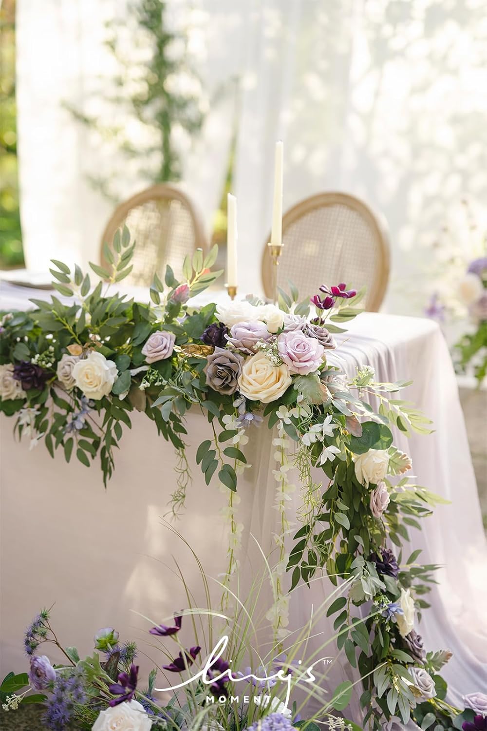 Ling's Moment 9FT Flower Garland for Backdrop Decorations - Wedding Arch Flowers, Eucalyptus &