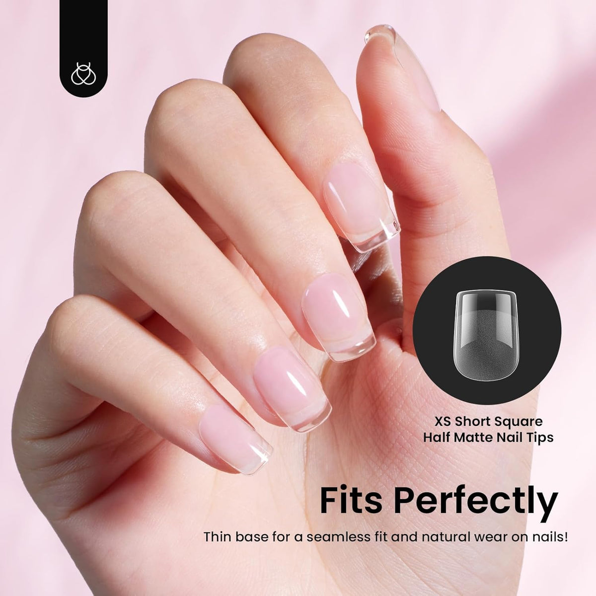 Beetles Short Square Nail Tips: 576PCS 12 Sizes XS Short Square Half Matte Clear False Acrylic