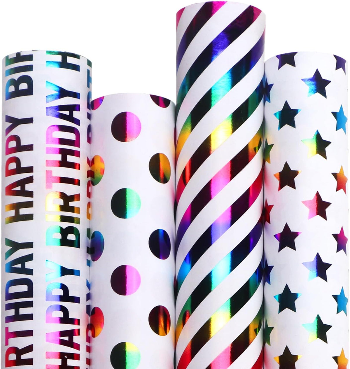 Ribbli Birthday Wrapping Paper 30 Inch Iridescent Gift Wrapping Paper 4 Rolls Happy Birthday Polka