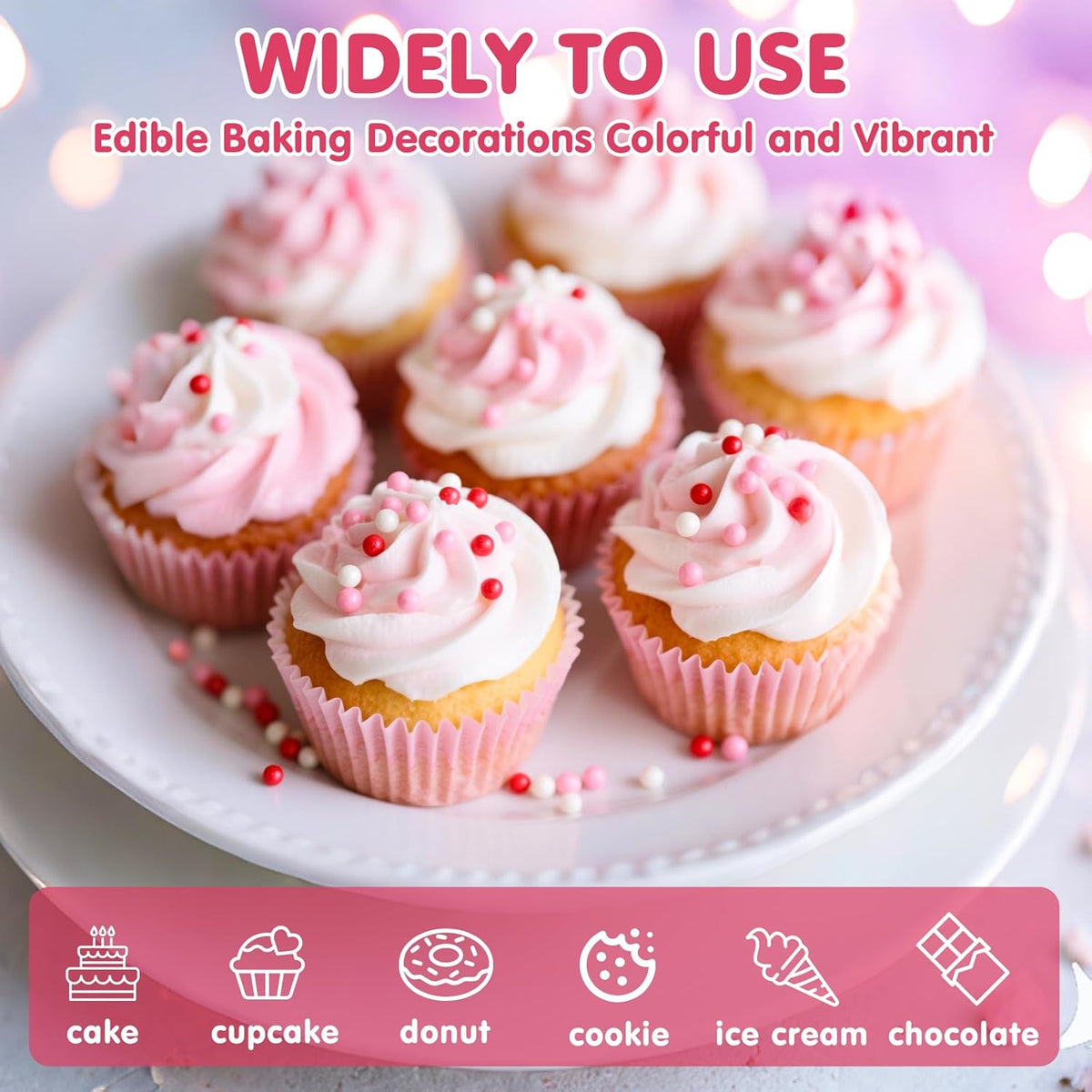 Edible Pearl Sprinkles,Nonpareils Pink White and Red Mix,Cute Pearls Cake Candy,Mini Sugar