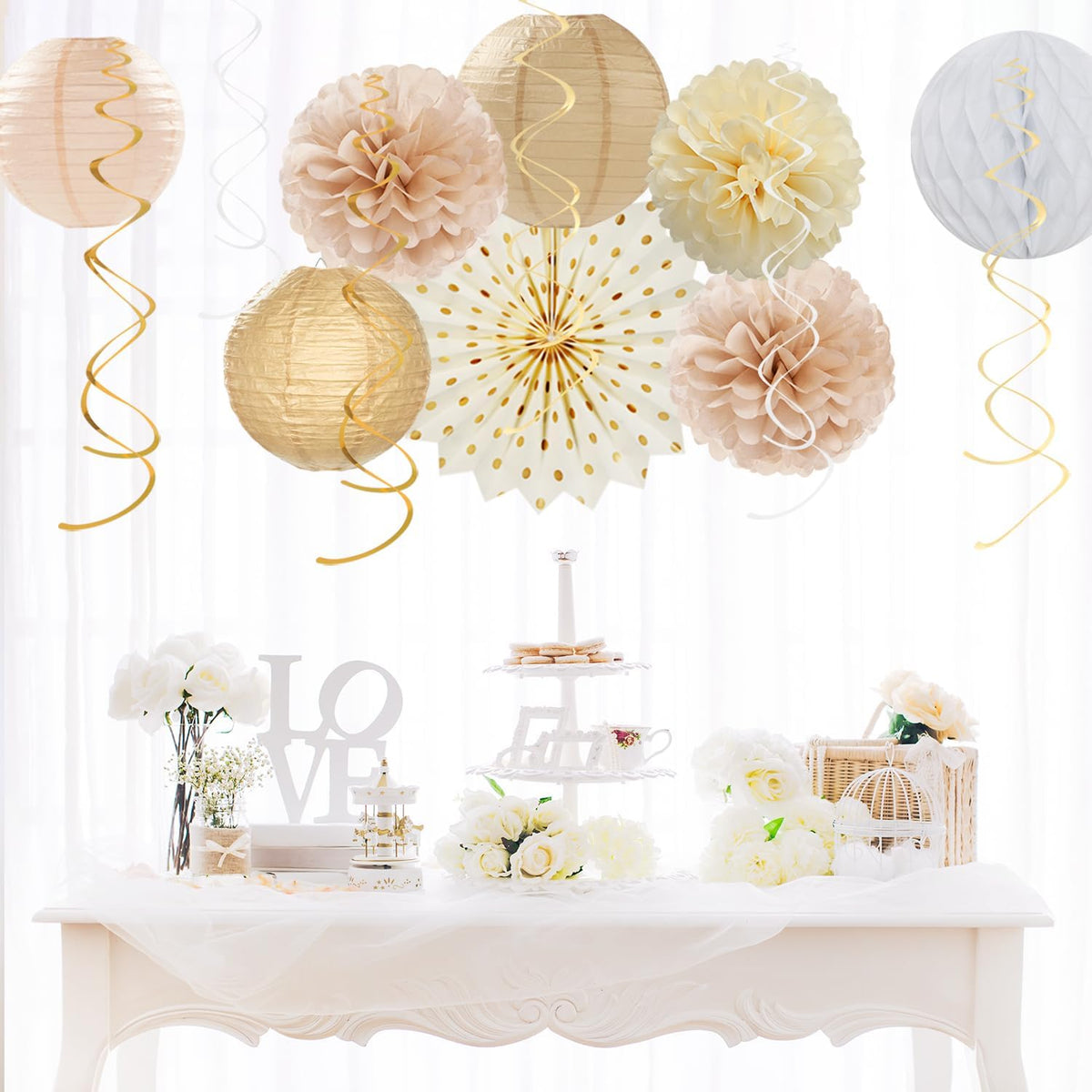 Beige-Champagne Gold White-Peach Boho Party-Decorations - 20pcs Neutral Baby Shower Rustic Wedding