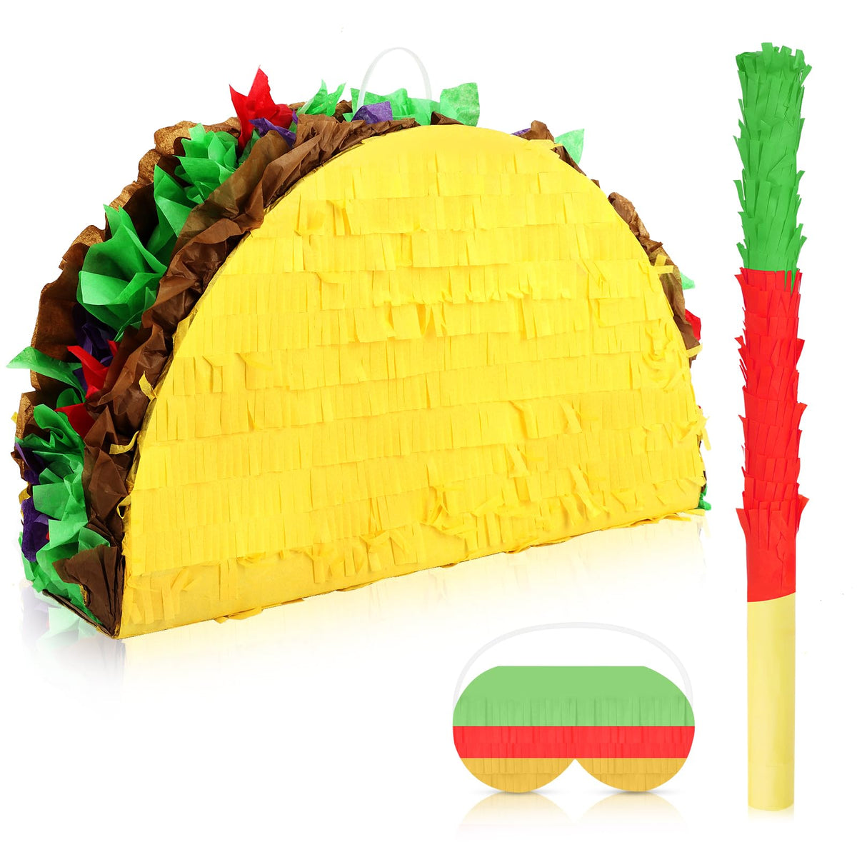 Hooqict Taco Pinata Set Mexican Birthday Party Pinata with Stick & Blindfold for Fiesta Kids Adults