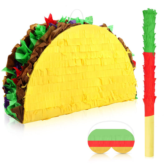 Hooqict Taco Pinata Set Mexican Birthday Party Pinata with Stick & Blindfold for Fiesta Kids Adults