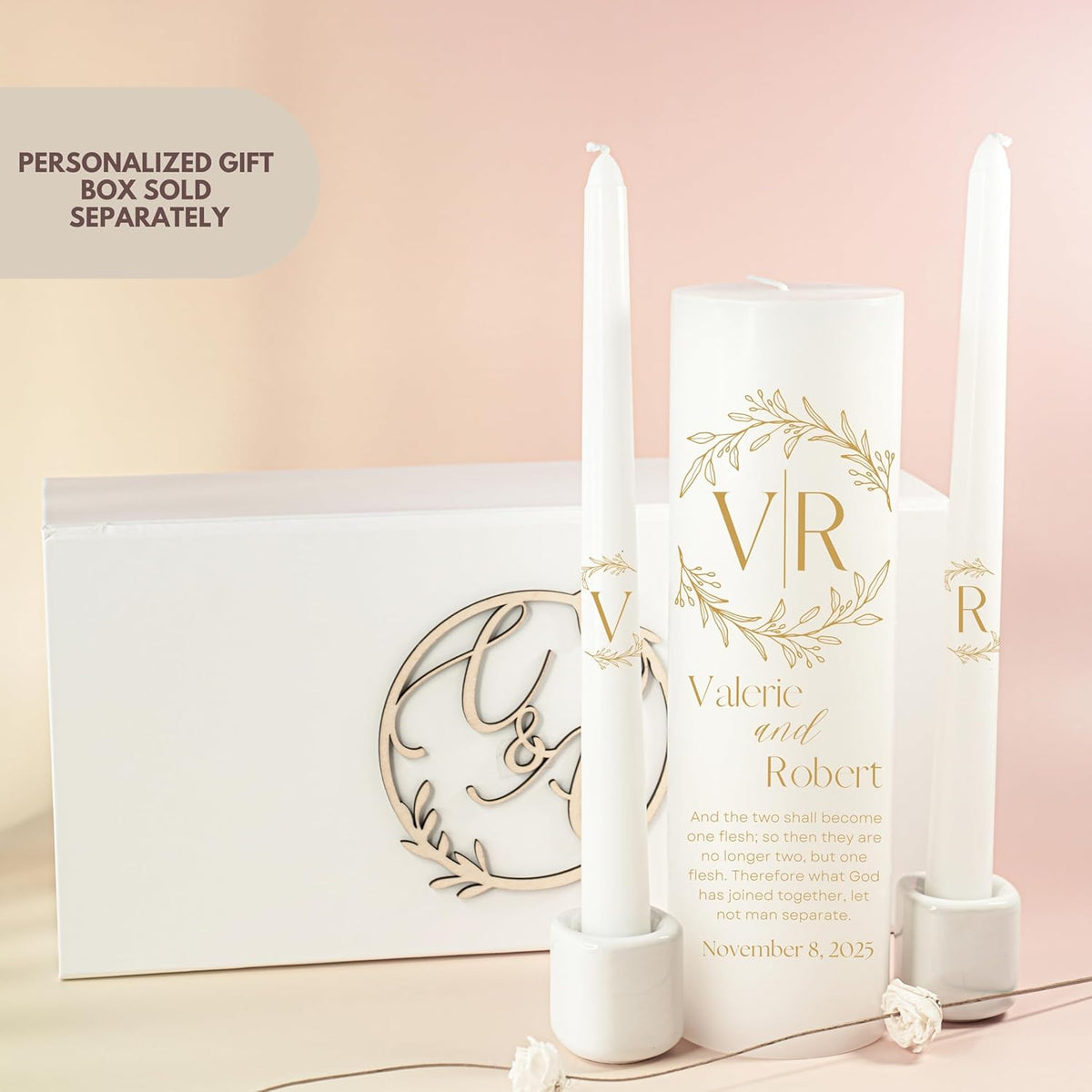Unity Candles for Wedding, Modern Unity Set, Custom and Personalized Pillar and Taper Candles with