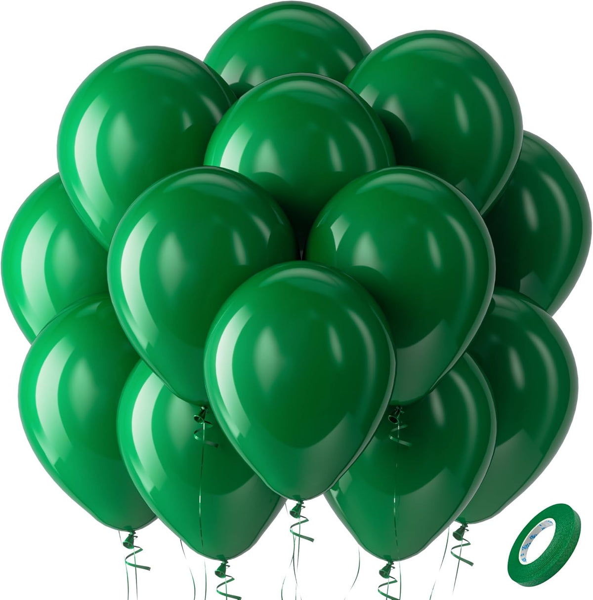 Bezente Green Balloons Latex Party Balloons - 100 Pack 12 inch Round Helium Balloons for Dark Green