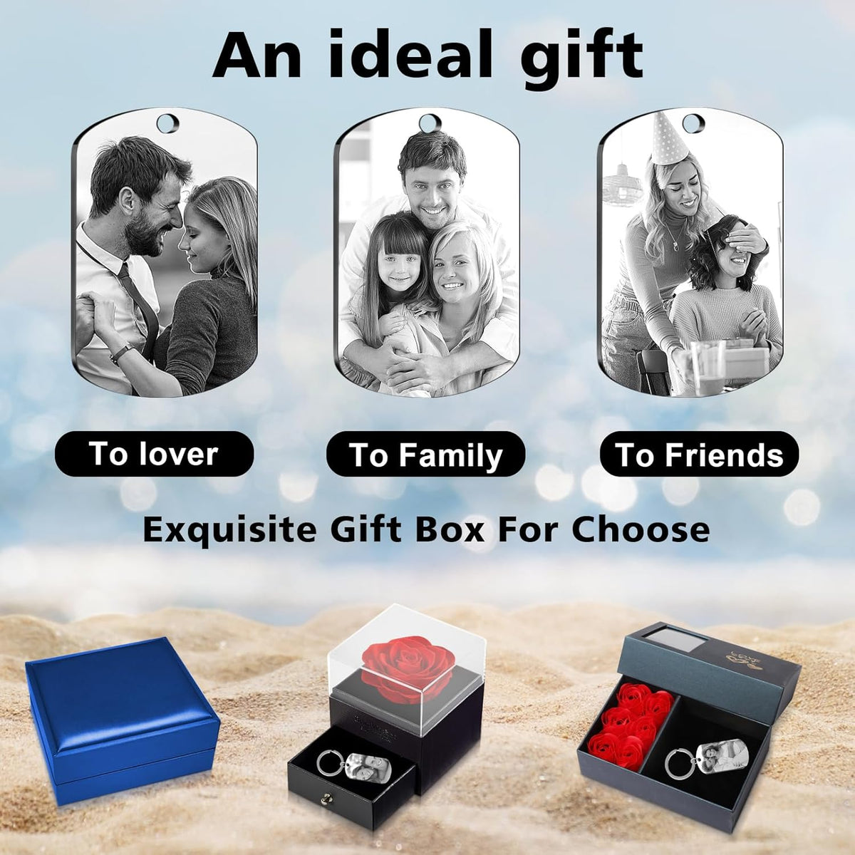 Personalized Keychain with Engraved Photo & Text Customized Custom Gift for Boyfriend, Girlfriend