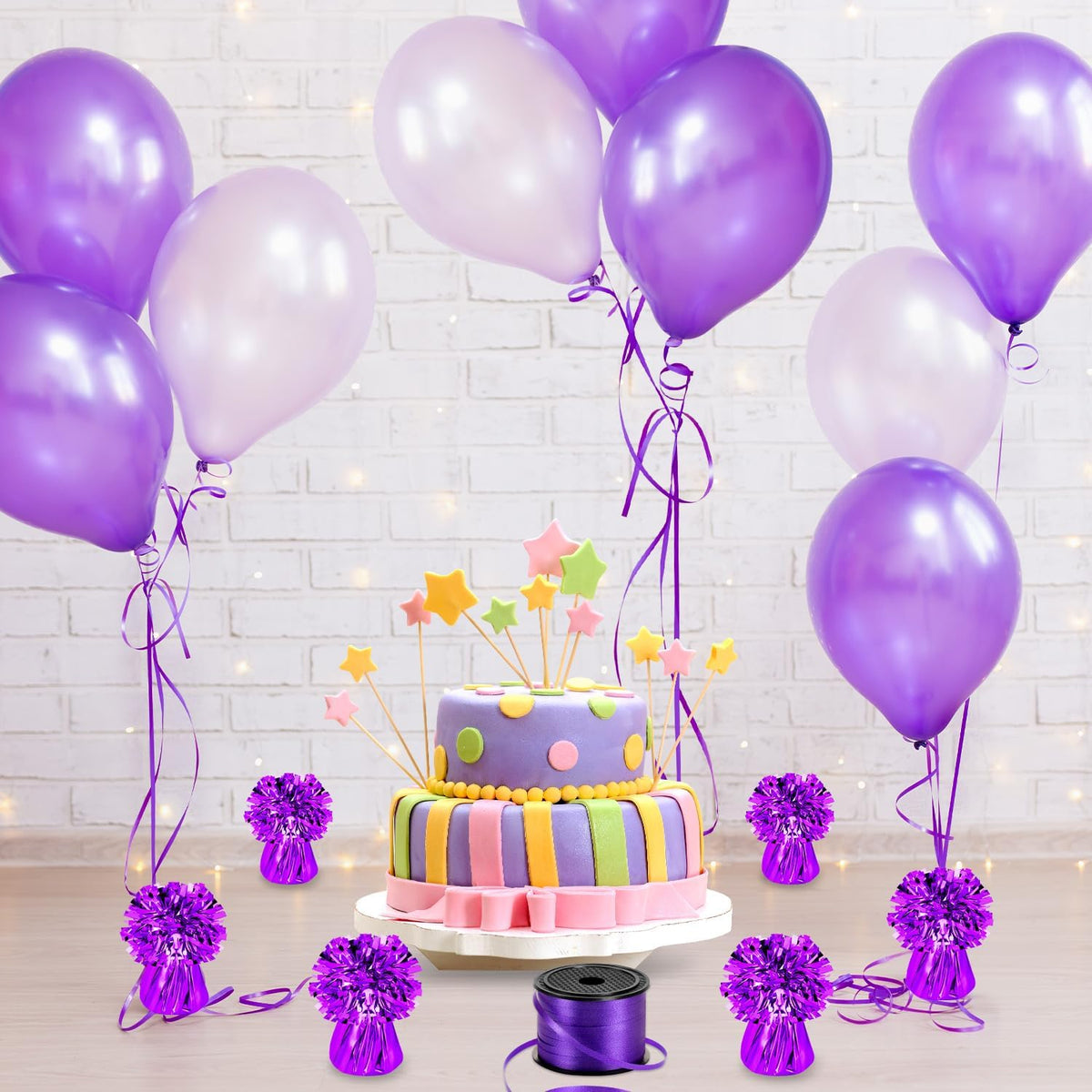 24 PCS Balloon Weights Metallic Anchor, Balloon Holder Heavy Weights with 1 Roll Purple Crimped