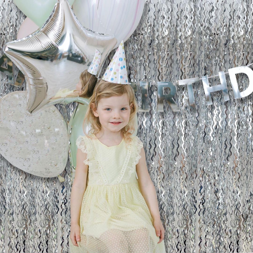 Silver Birthday Party Decorations 10pcs Silver Streamers Foil Fringe Backdrop Curtains Photo Booth