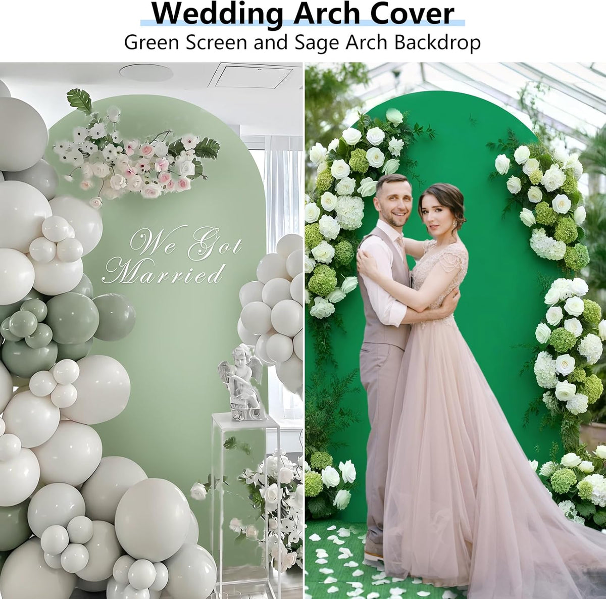 HEMMOTOP 7.2 ft Arch Backdrop Cover(One Piece Double Color), Green and Sage Green Spandex Arch