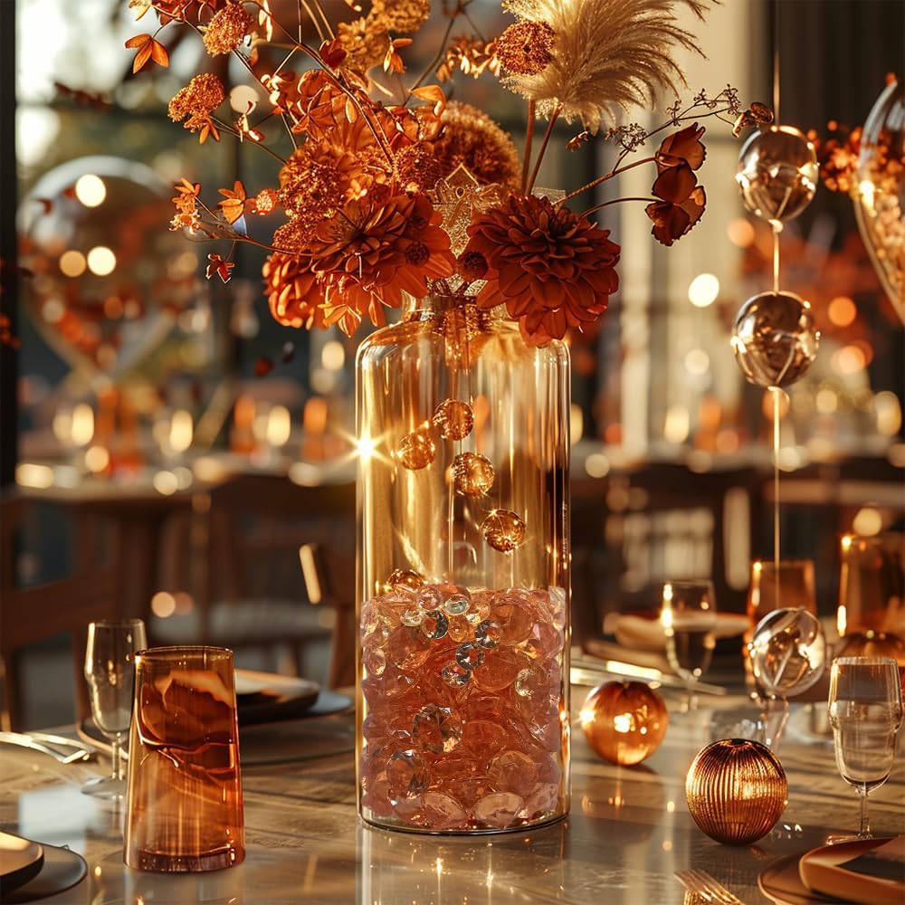 HappyFiller 720 PCS Champagne Acrylic Diamonds Gems for Fall Decoration Vase Fillers,Wedding