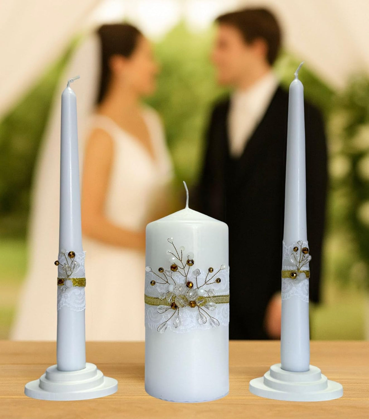 Unity Candle Set - Wedding Ceremony & Reception – 6” Pillar & Two 10” Taper Candles – Long Burning