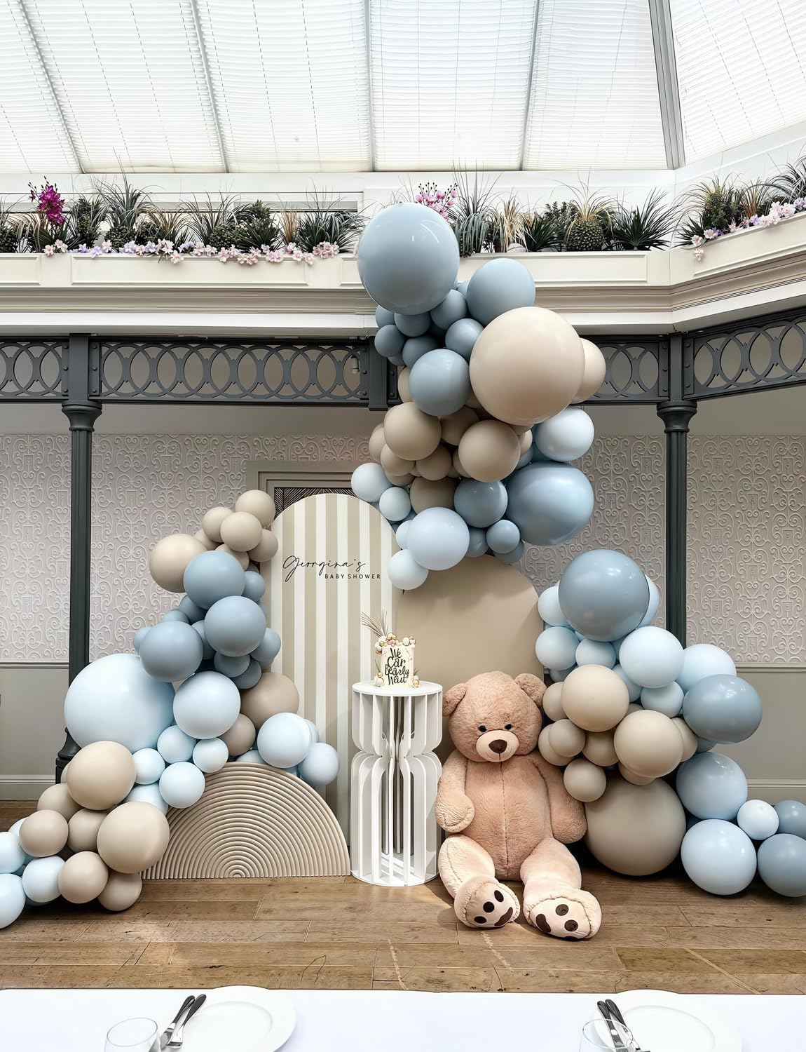 Dusty Blue and Gold Balloons - 12 Inch Dusty Blue Balloons Metallic Gold Sand White Latex Balloon