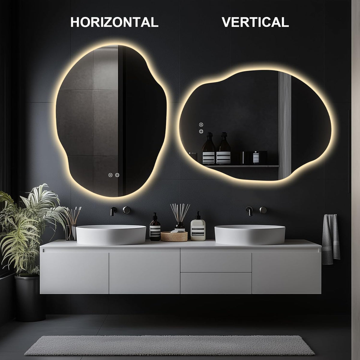 Asymmetrical LED Bathroom Mirror with Lights,Irregular Led Bathroom Vanity Mirror for Wall with