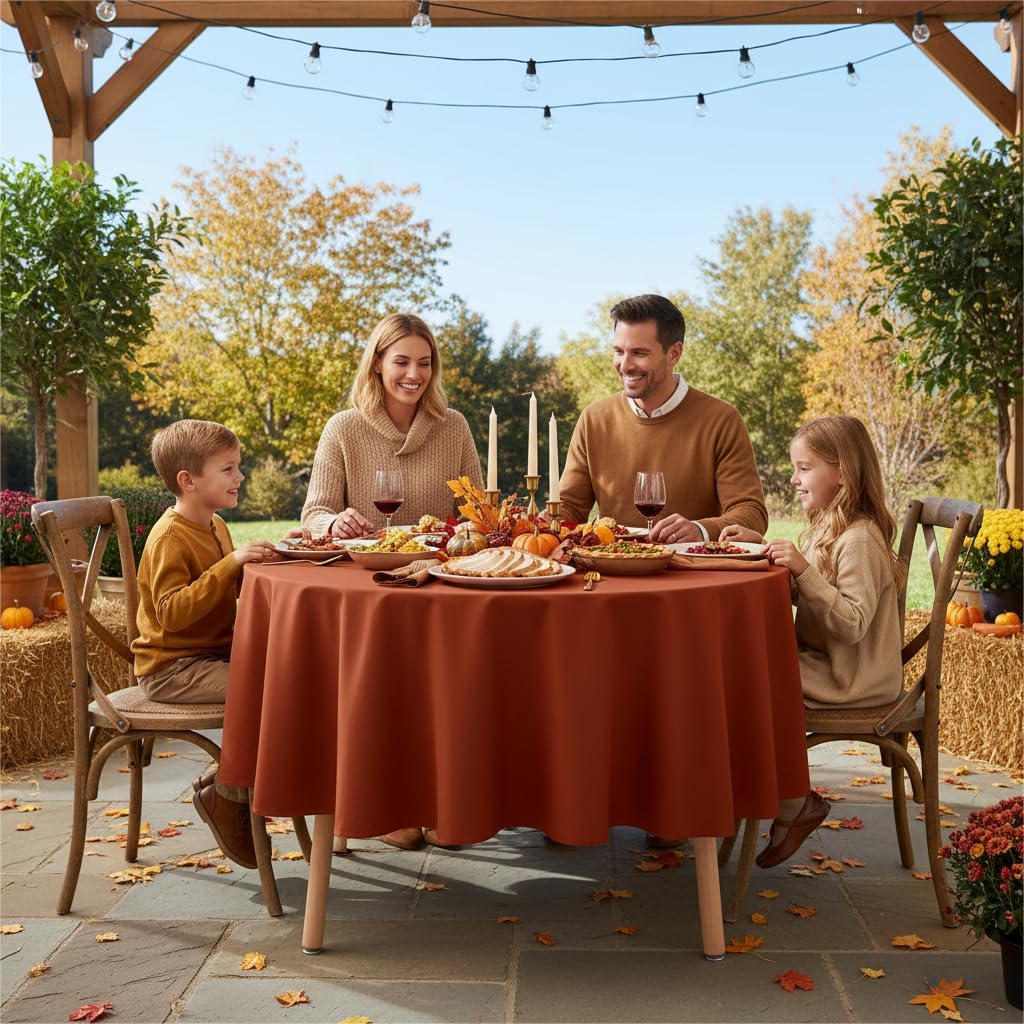 sancua Thanksgiving Round Tablecloth - 90 Inch Burnt Orange - Water Resistant Spill Proof Washable