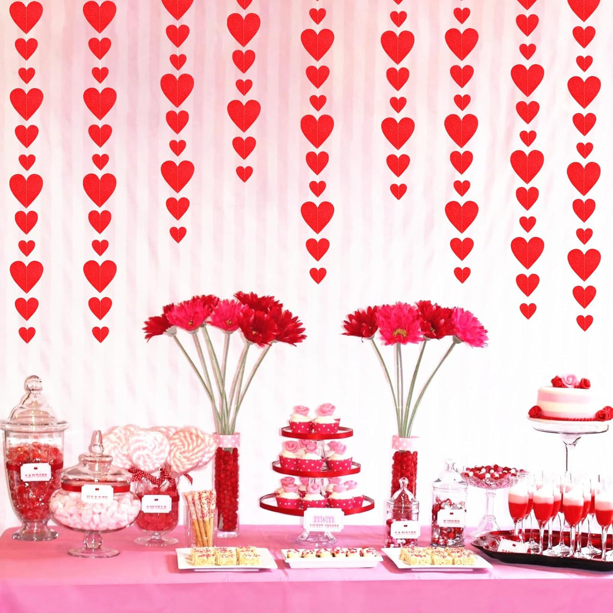 Party Decorations Red Heart-Garland - 52ft Special Night Galentines Hanging Streamers Banner,Girl