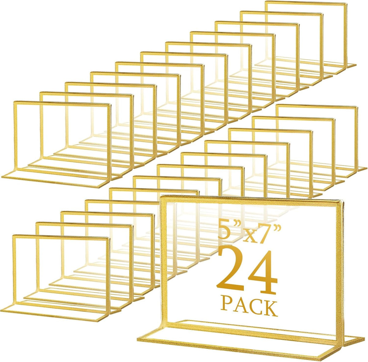 Hoteam 24 Pack 7 x 5 Clear Acrylic Sign Holder with Gold Borders, Gold Picture Frame, Double Sided