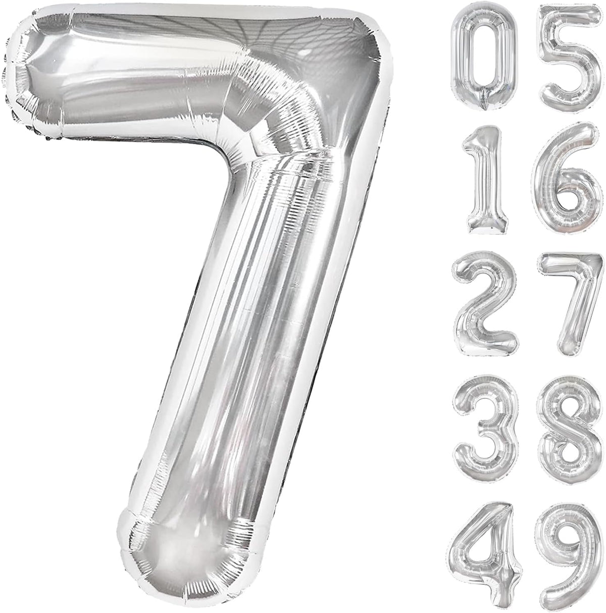 Silver Number 7 Birthday Balloon 40 Inch, Digital Balloons for 7 17 27 70 77 Party Celebration