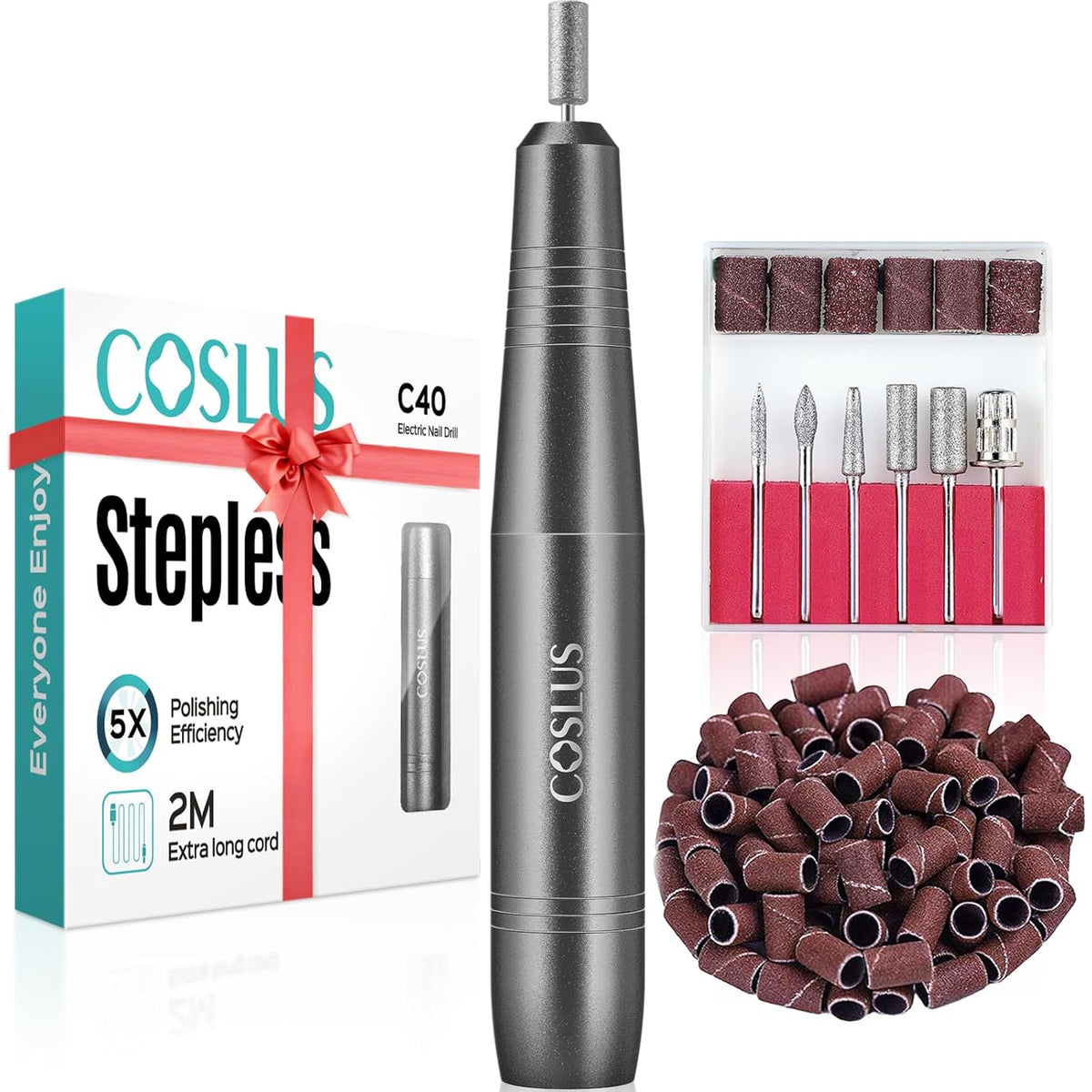 COSLUS Electric Nail Drill File Professional: for Acrylic Gel Dip Powder Nails Portable Nail Drill