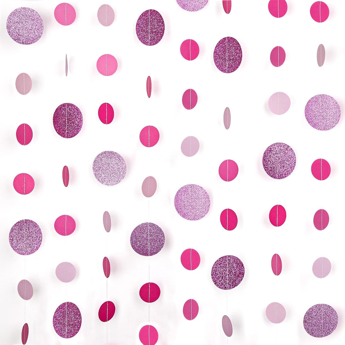 8 Pack Pink Glitter Dot Garland, Hanging Circle Streamers Banner, Backdrop Hanging Decorations for